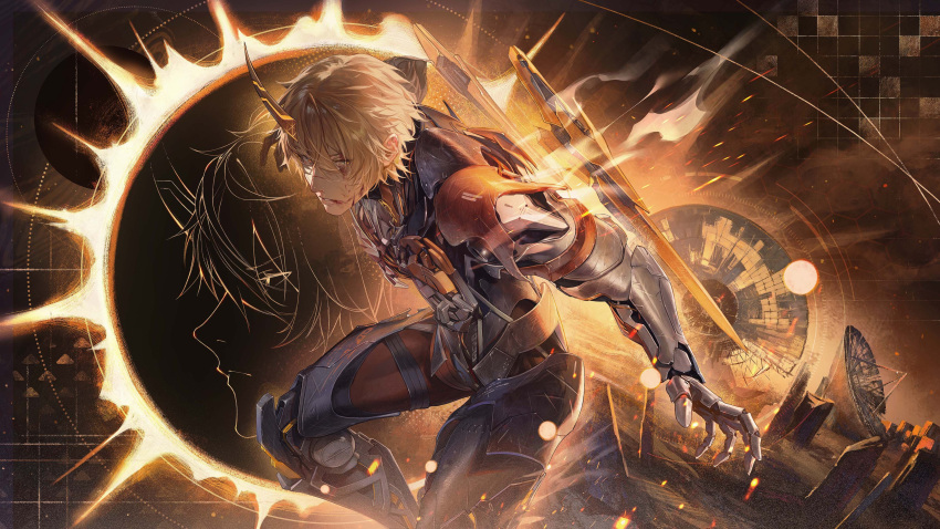 1boy, absurdres, blonde_hair, blood, blood_on_face, commentary, daniel_deng, feet_out_of_frame