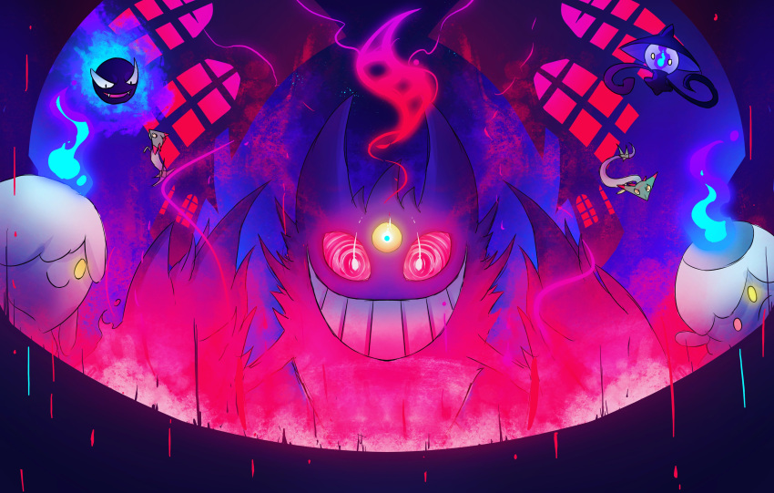 absurdres, blue_fire, bones_dio, candle, colored_sclera, dreepy, fire, gastly