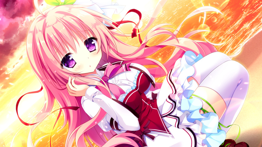 1girl, :o, ahoge, beach, blush, bow, bowtie, breasts