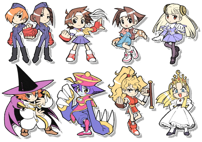 6+girls, bandaged_arm, bandages, belt, belt_around_waist, blonde_hair, blue_eyes, blue_sailor_collar