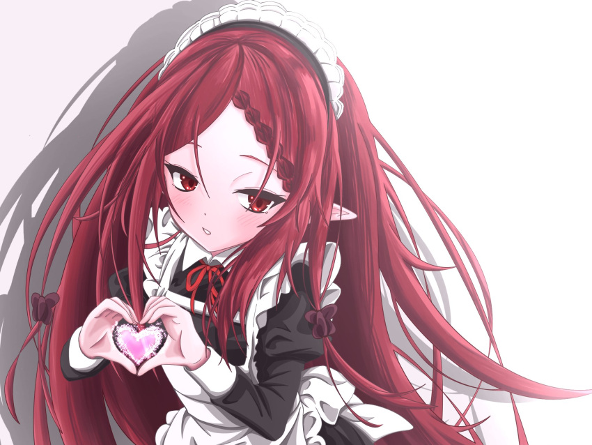 1girl, apron, blush, commentary_request, elisabeth_(kagejitsu), hair_ornament, heart, heart_hands