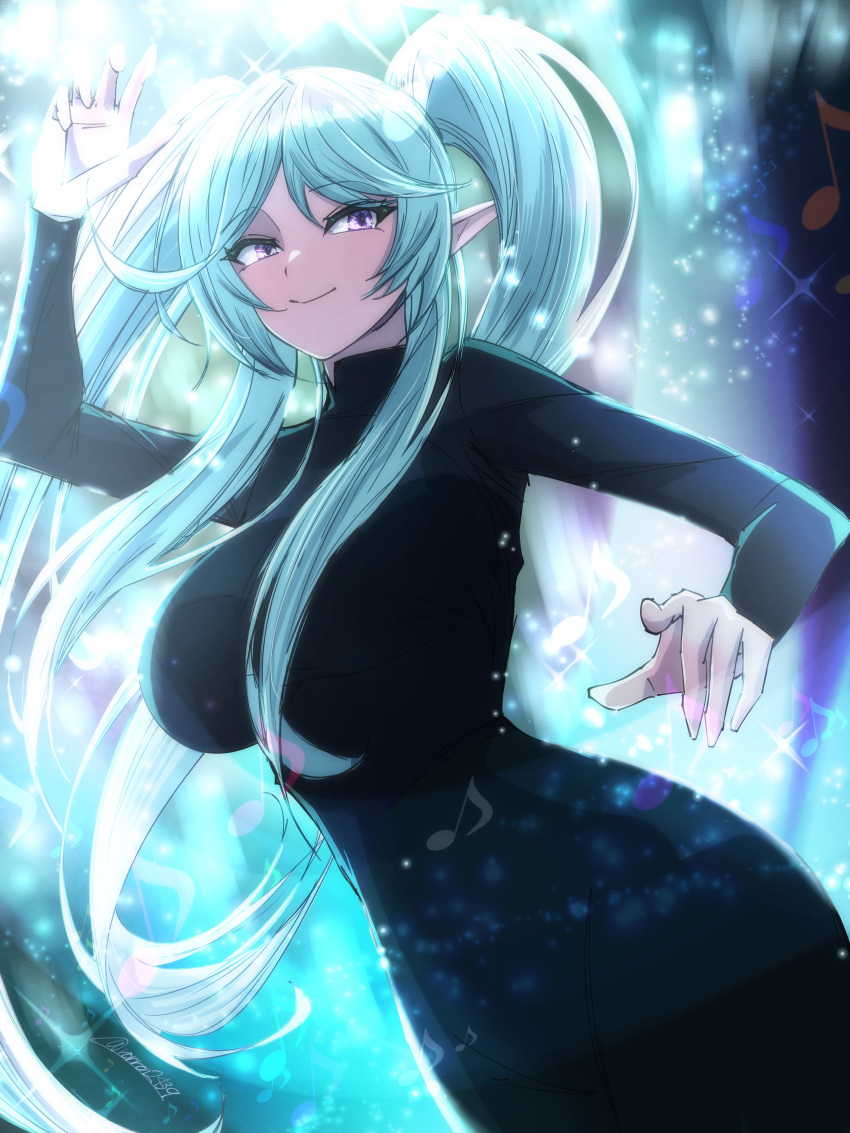 1girl, absurdres, blue_hair, breasts, elf, epsilon_(kagejitsu), highres, kage_no_jitsuryokusha_ni_naritakute!