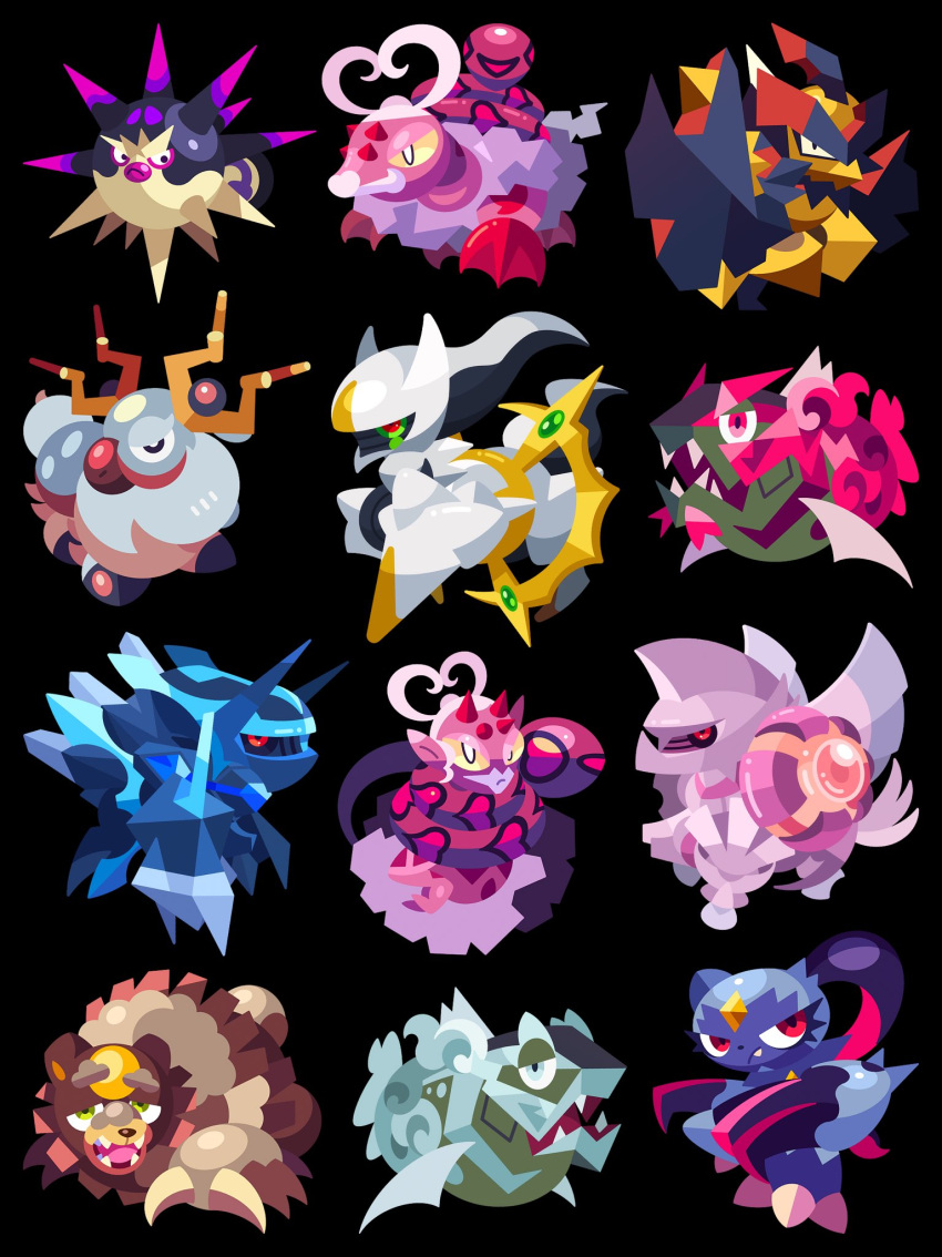 aqua_eyes, arceus, basculegion, basculegion_(female), basculegion_(male), black_background, black_sclera, claws