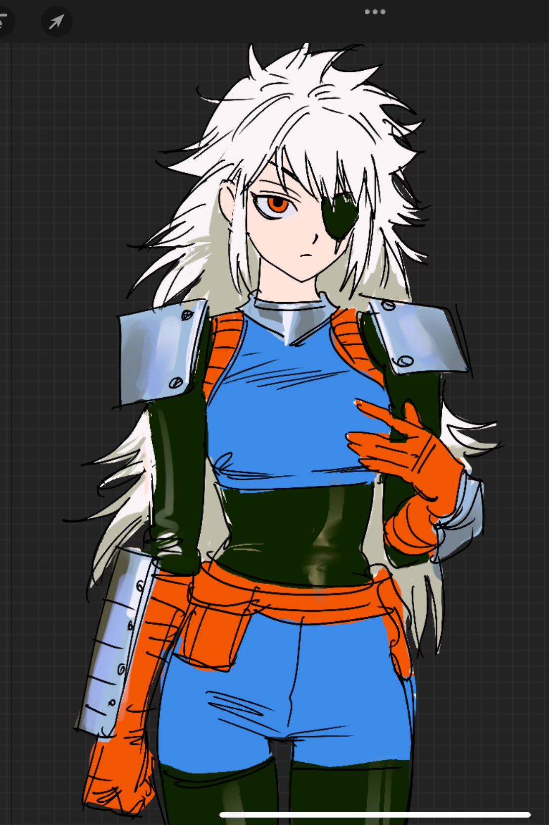 1girl, arm_guards, armor, belt, closed_mouth, dc_comics, eyepatch, ghksxodh