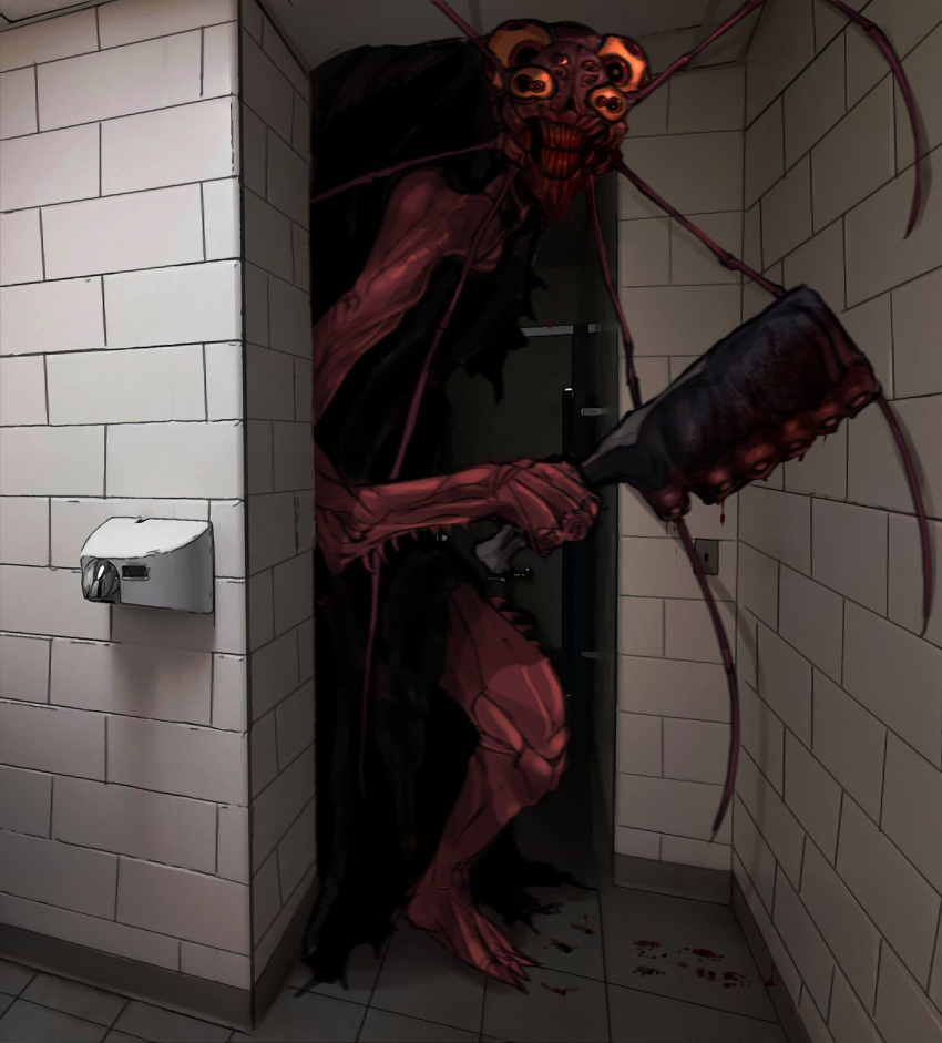 bathroom, bug, chitin, cleaver, cockroach, commentary, curse, cursed_spirit_(jujutsu_kaisen)