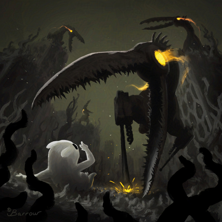 absurdres, artist_name, black_eyes, commentary, creature, creature_focus, english_commentary, eye_trail