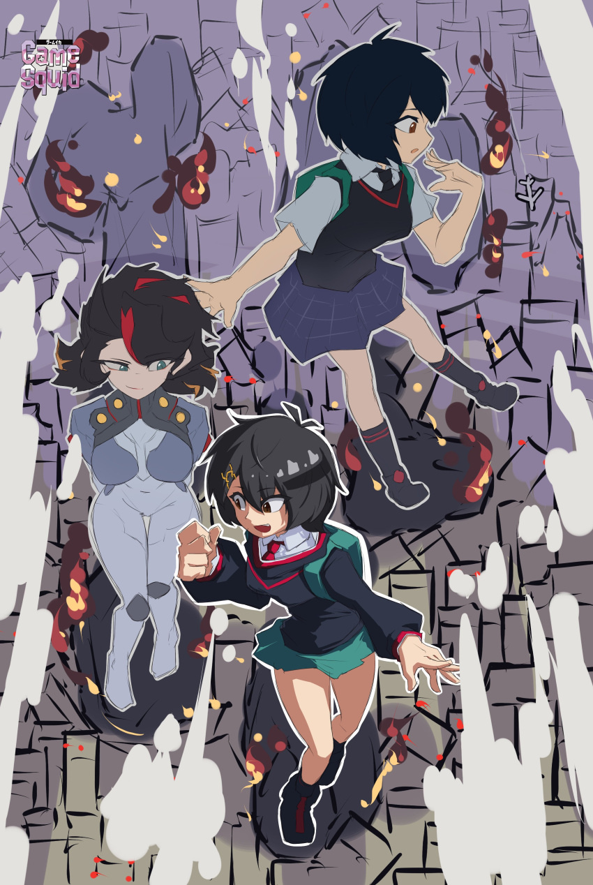1girl, absurdres, aqua_bag, backpack, bag, black_sweater_vest, gamesquid, green_bag, highres, marvel, marvel_rivals, mecha, on_mecha, peni_parker, robot, spider-man:_into_the_spider-verse, spider-man_(series), spider-verse, superhero_costume, sweater_vest