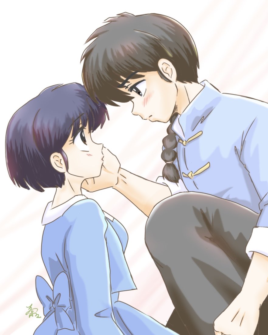 1boy, 1girl, black_hair, blue_hair, braid, chacha_r_a, chinese_clothes, closed_mouth