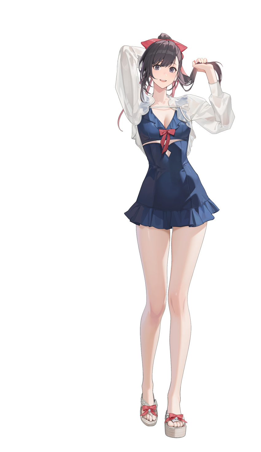 1girl, absurdres, blue_dress, brown_eyes, brown_hair, dress, full_body, highres