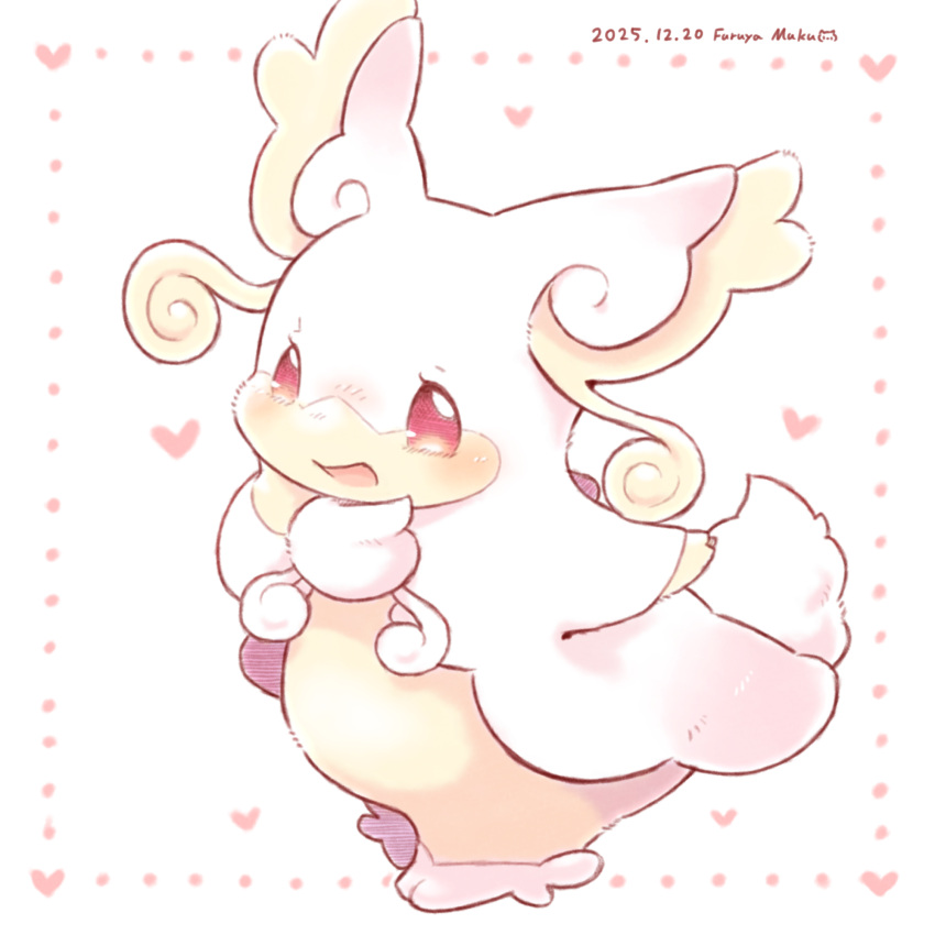 1other, audino, blush, commentary_request, full_body, furuya_muku, highres, looking_at_viewer