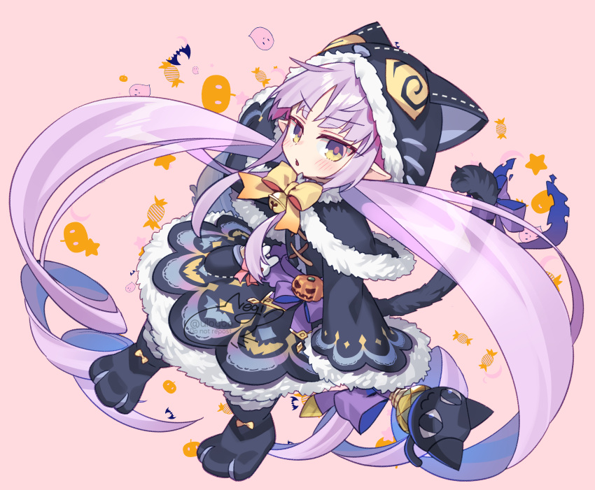 1girl, absurdres, animal_hood, black_capelet, black_dress, blush, breasts, brown_eyes