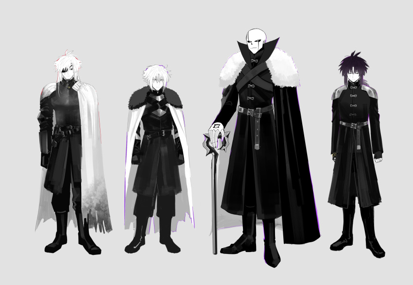 4boys, :|, absurdres, alternate_costume, alternate_hair_length_(longer), alternate_universe, angry, antenna_hair