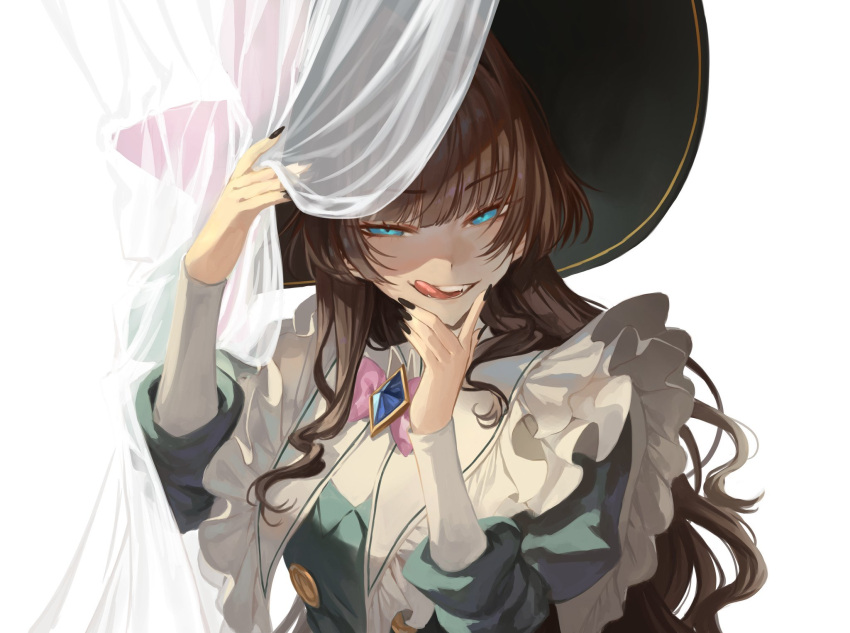 1girl, alice_tarrandalf, alicetarrandalf, black_hair, black_nails, blue_eyes, dress, green_dress
