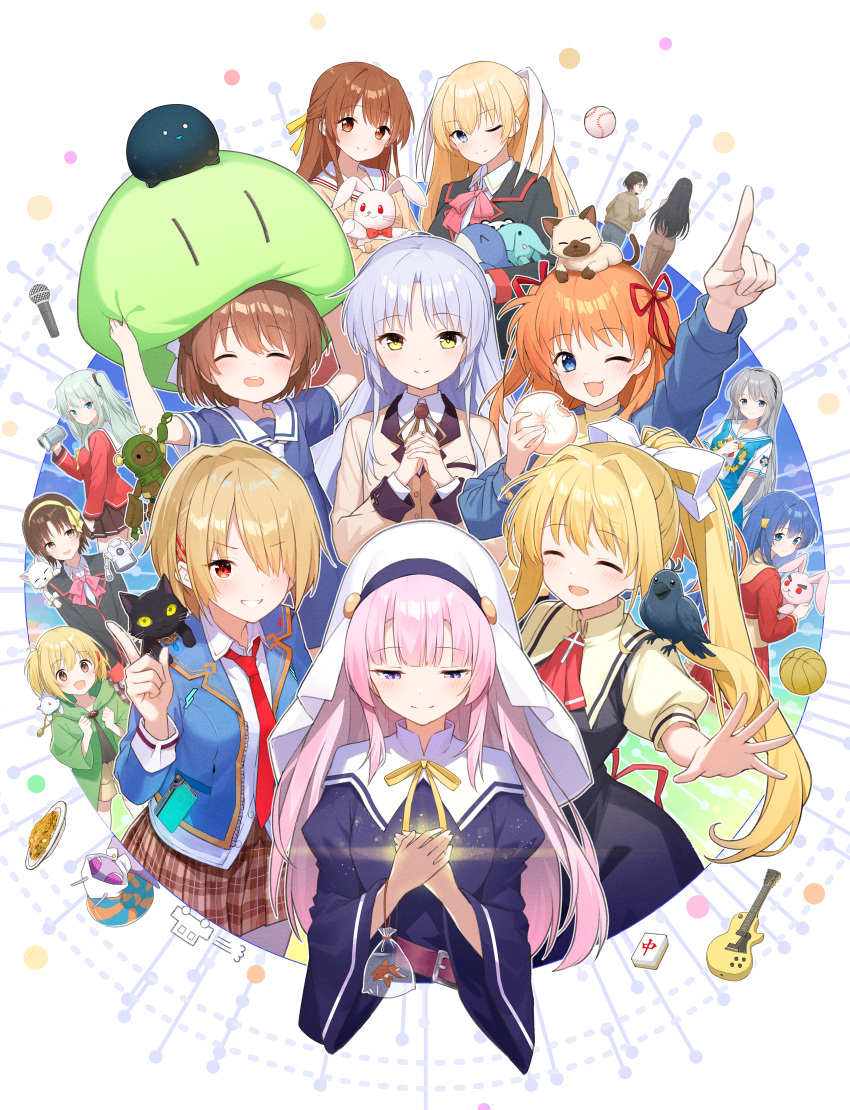 >:), 1boy, 6+girls, :d, ;), ;3, ;d, ^_^
