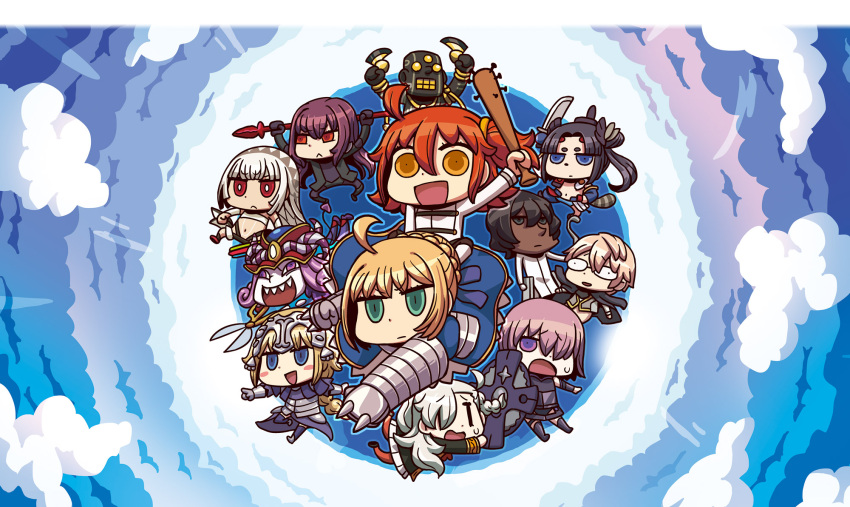 4boys, 6+girls, ahoge, altera_(fate), april_fools, arjuna_(fate), armor, artoria_pendragon_(fate)