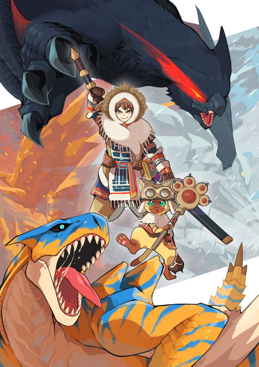 1girl, :3, absurdres, akantor, animal_hat, argyle_clothes, arm_guards, armband