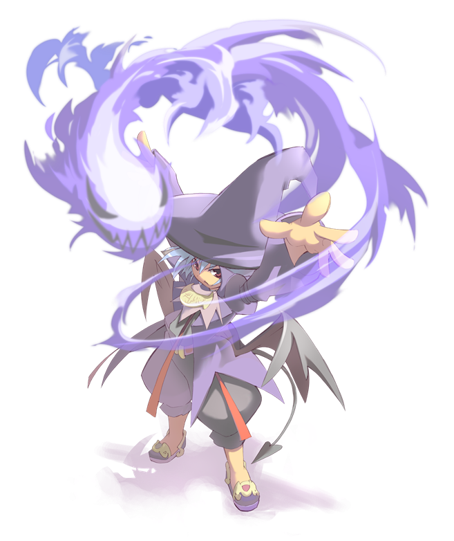 1boy, bat_wings, belial_(eco), black_wings, blue_hair, emil_chronicle_online, hanehane_kiro, hat