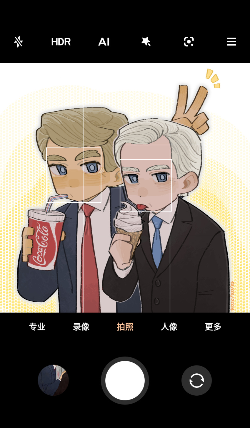 2boys, animification, arm_at_side, arm_up, bags_under_eyes, blonde_hair, blue_eyes, blue_jacket