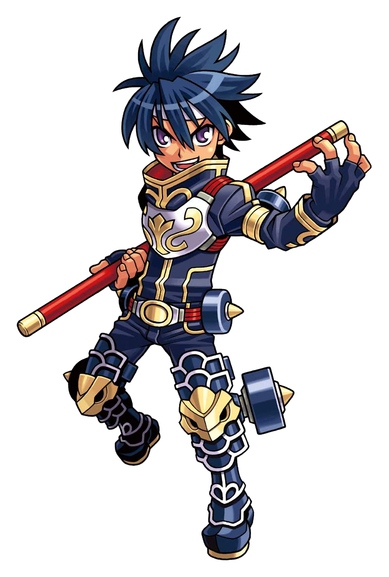 1boy, armlet, armor, armored_boots, blue_gloves, blue_hair, blue_pants, blue_shirt