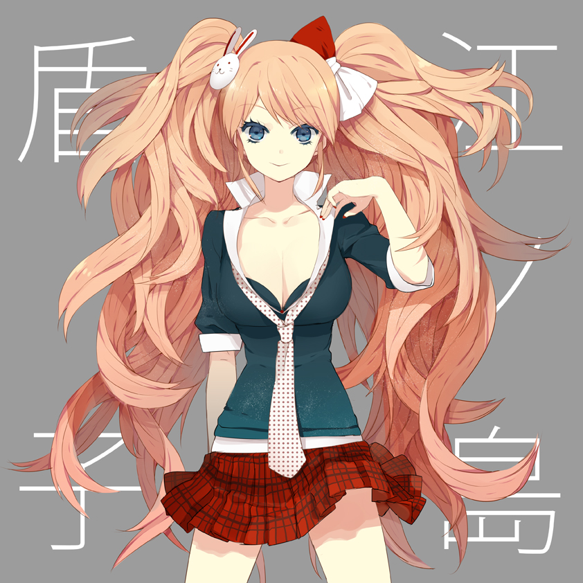 blue_eyes, bow, bra, breasts, bunny, cleavage, dangan-ronpa, dangan_ronpa