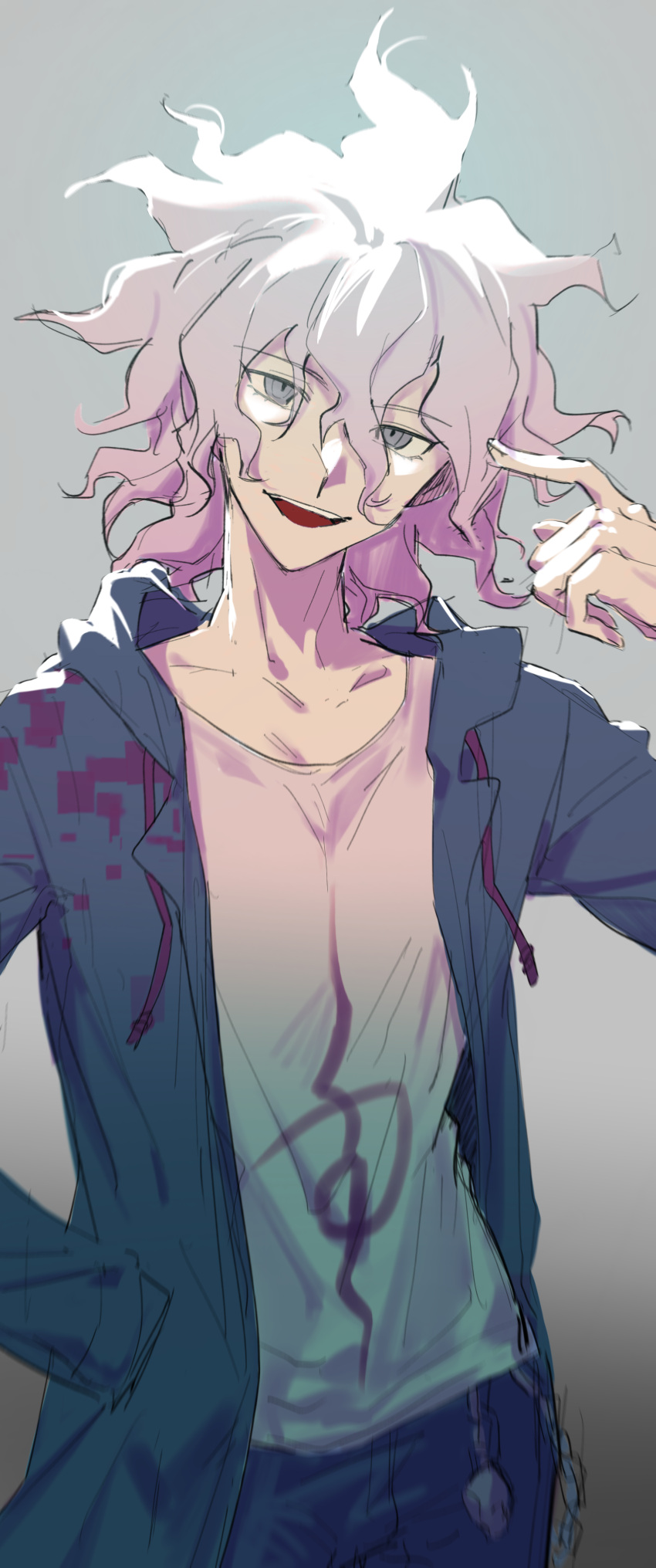 1boy, absurdres, black_pants, coat, collarbone, cowboy_shot, danganronpa_(series), danganronpa_2:_goodbye_despair