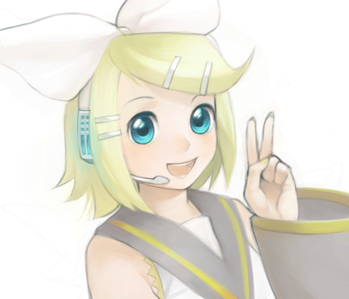 blonde_hair, blue_eyes, bow, hair_bow, headset, kagamine_rin, magical_ondine, ondine_(artist)