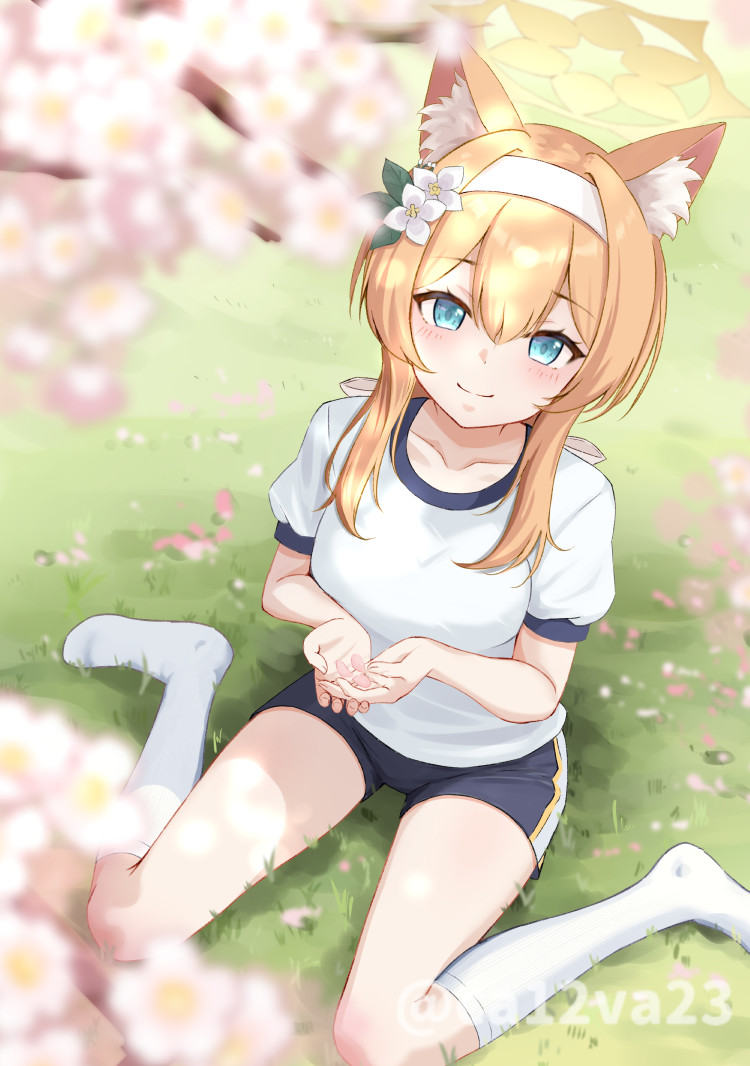 1girl, animal_ear_fluff, animal_ears, aqua_eyes, blue_archive, blurry, blurry_foreground, ca_paria