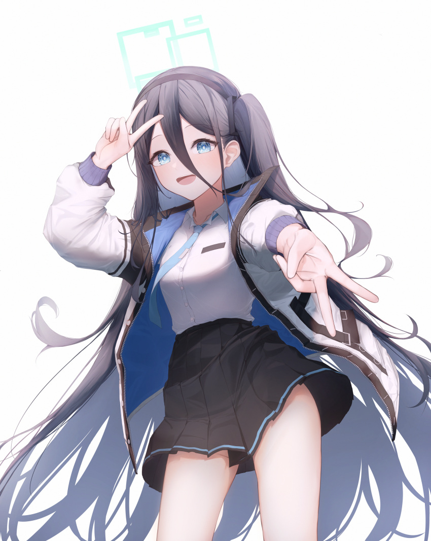 1girl, absurdly_long_hair, absurdres, aris_(blue_archive), black_skirt, blue_archive, blue_eyes, blue_hair