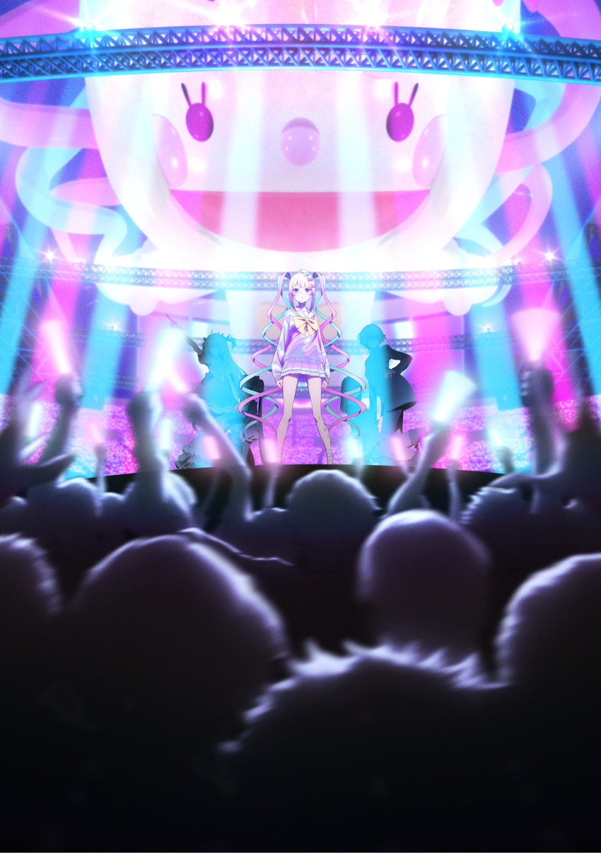 5girls, absurdres, blue_eyes, blue_hair, bow, bowtie, chouzetsusaikawa_tenshi-chan, concert