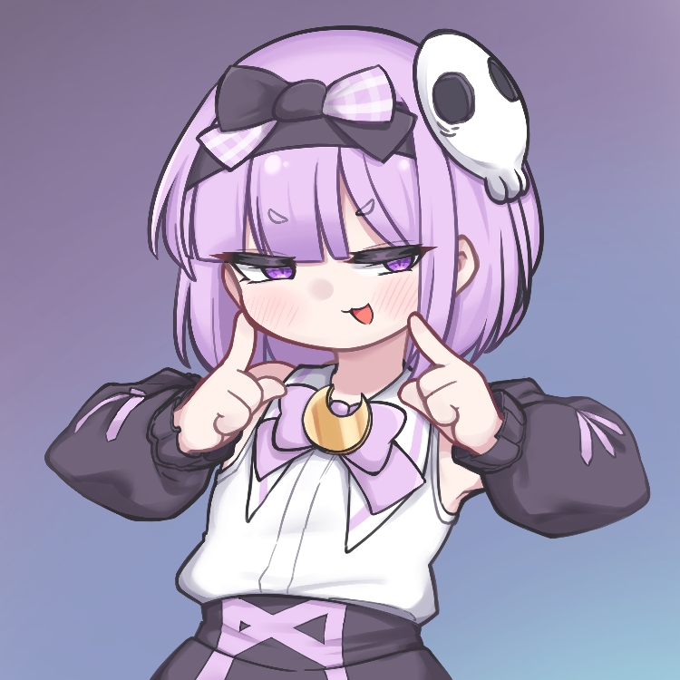 1girl, :3, alice_(trickcal), black_bow, black_hairband, black_sleeves, blue_background, blunt_bangs