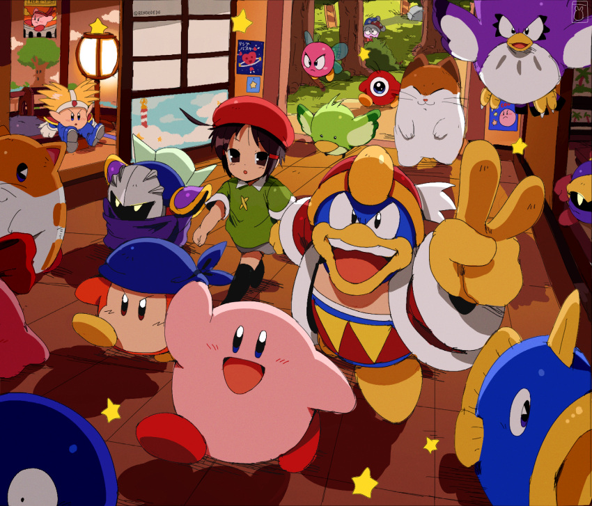 absurdres, adeleine, artist_name, bandana_waddle_dee, bendedede, beret, bio_spark, black_eyes