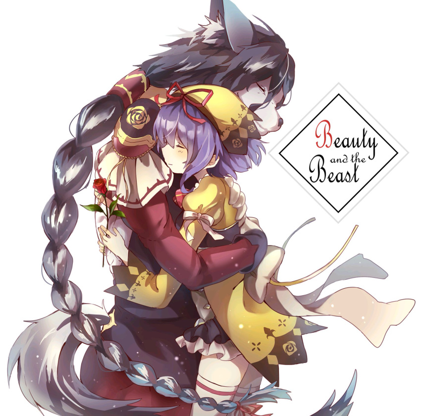 1boy, 1girl, az_9649, back_ribbon, backless_outfit, black_hair, black_skirt, braid