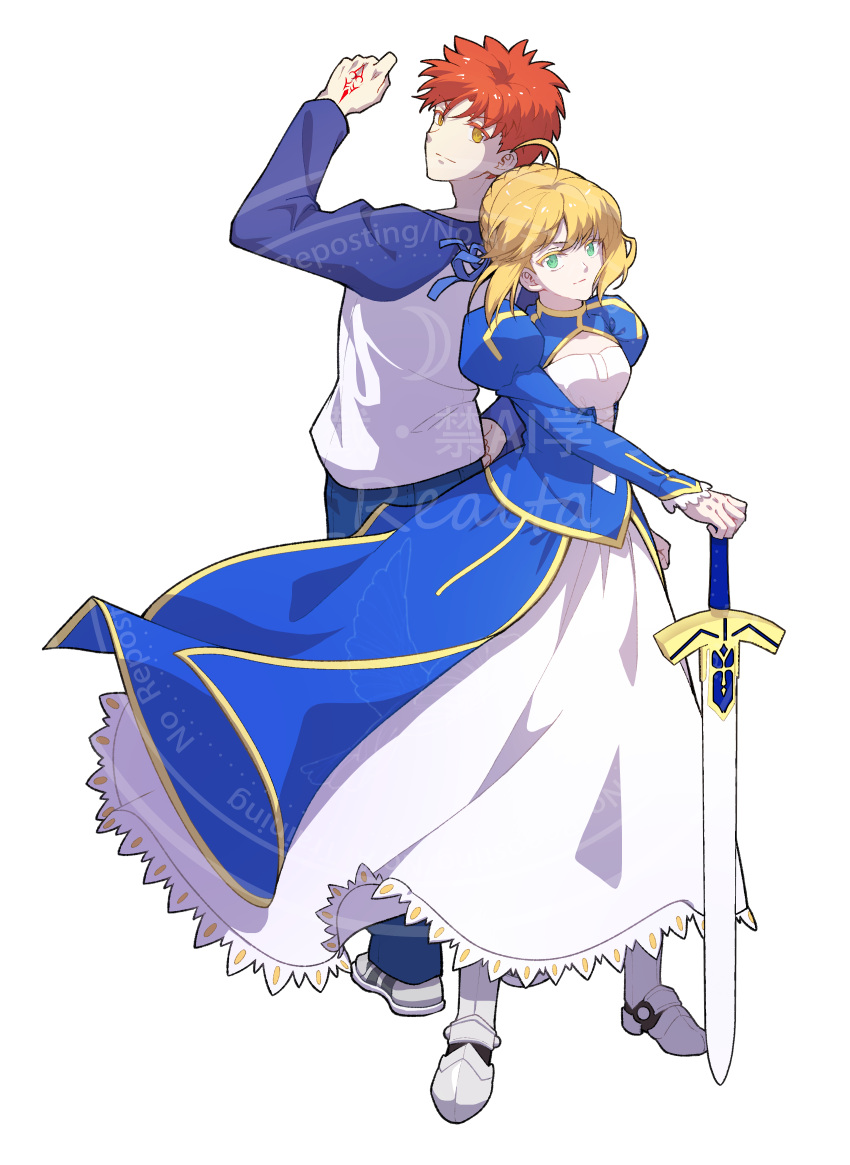 1boy, absurdres, ahoge, armor, armored_dress, artoria_pendragon_(fate), baige_1028, blonde_hair