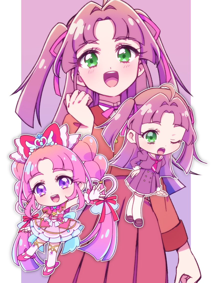 1girl, ahoge, bow, braid, brooch, capelet, commentary, cure_mystique