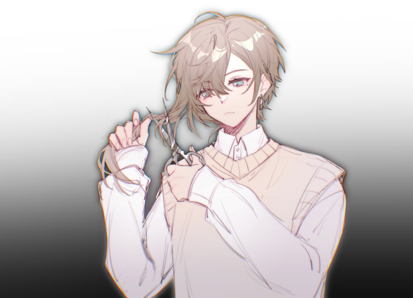 1boy, ahoge, aqua_eyes, brown_hair, buttons, chinese_commentary, chromatic_aberration, closed_mouth