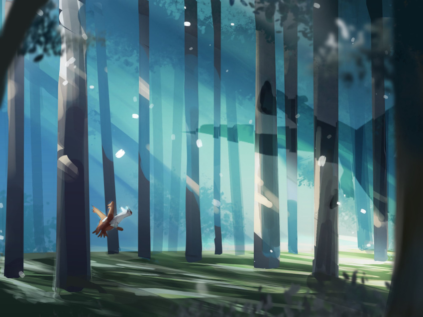 commentary_request, dappled_sunlight, dragon, forest, highres, iamsphenodon, latias, nature