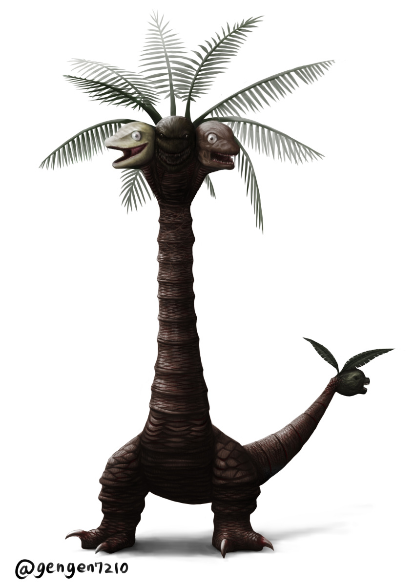 absurdres, alolan_exeggutor, artist_name, bal_(uqdf), clawed_feet, commentary_request, exeggutor, godzilla