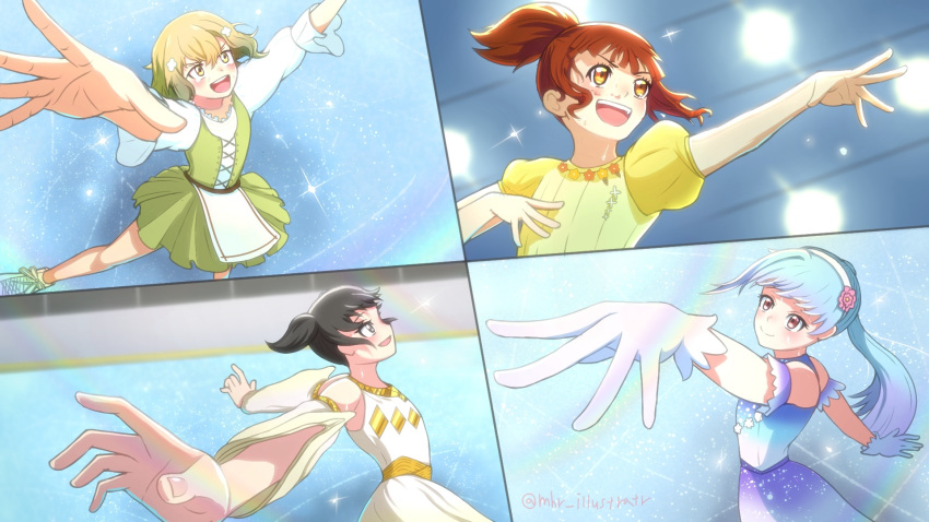 anaguma_sakina, commentary_request, highres, ice_skates, mahiro_(mhr_illustrator), medalist_(manga), niwatori_sana, risu_kurumi