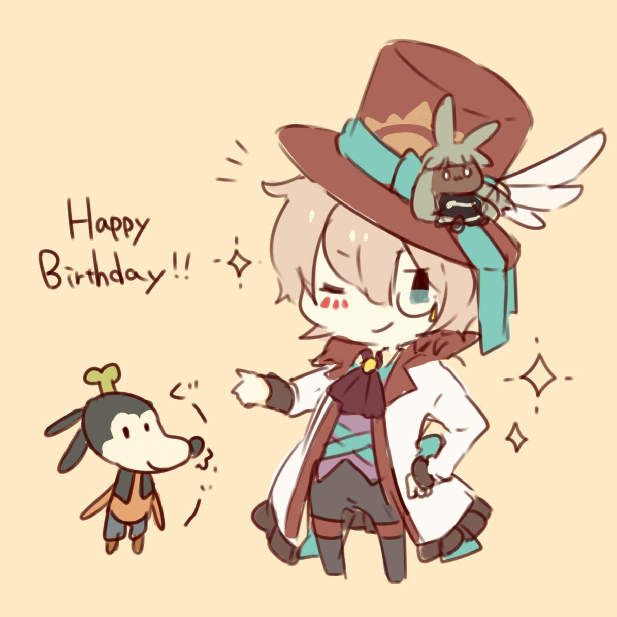 2boys, ascot, az_9649, brown_hat, chibi, chibi_only, closed_mouth, coat