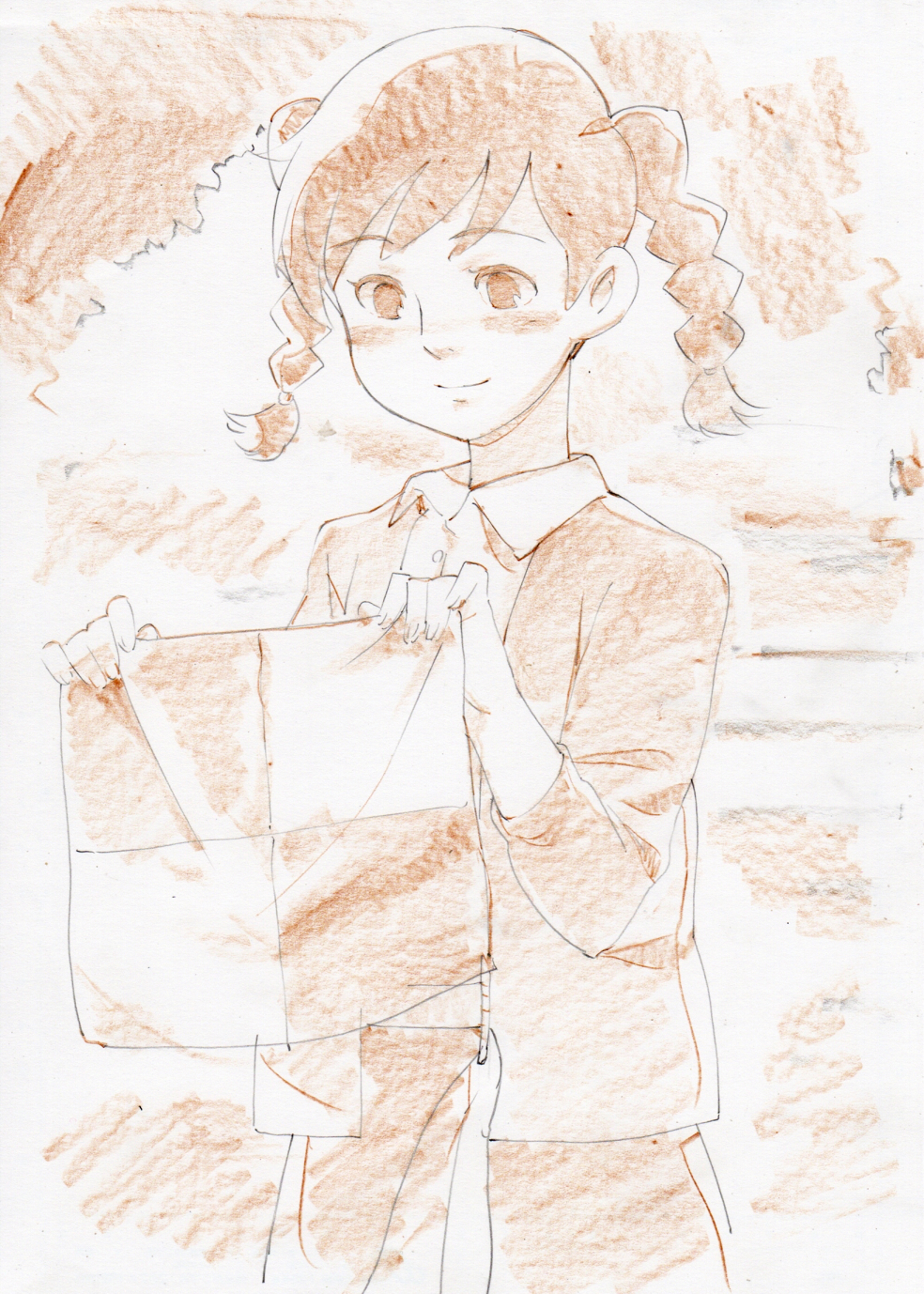 braid, highres, kokurikozaka_kara, komatsuzaki_umi, matsuzaki_umi, monochrome, neibii, sketch, solo, studio_ghibli, twin_braids