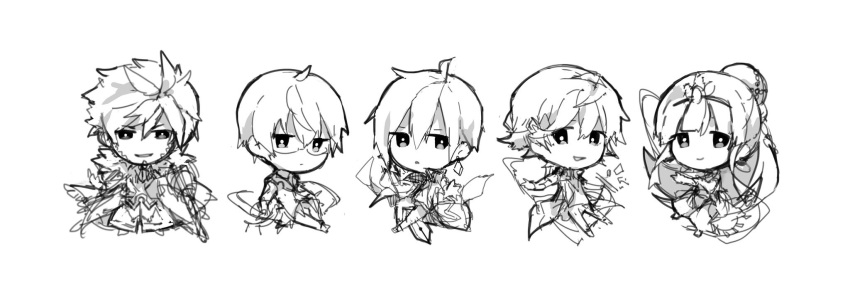 1girl, 4boys, ahoge, antenna_hair, arabian_clothes, az_9649, beard, chibi