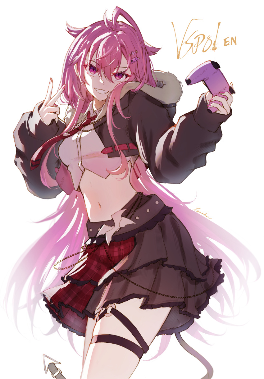 1girl, absurdres, ahoge, black_jacket, black_skirt, collared_shirt, commentary, controller