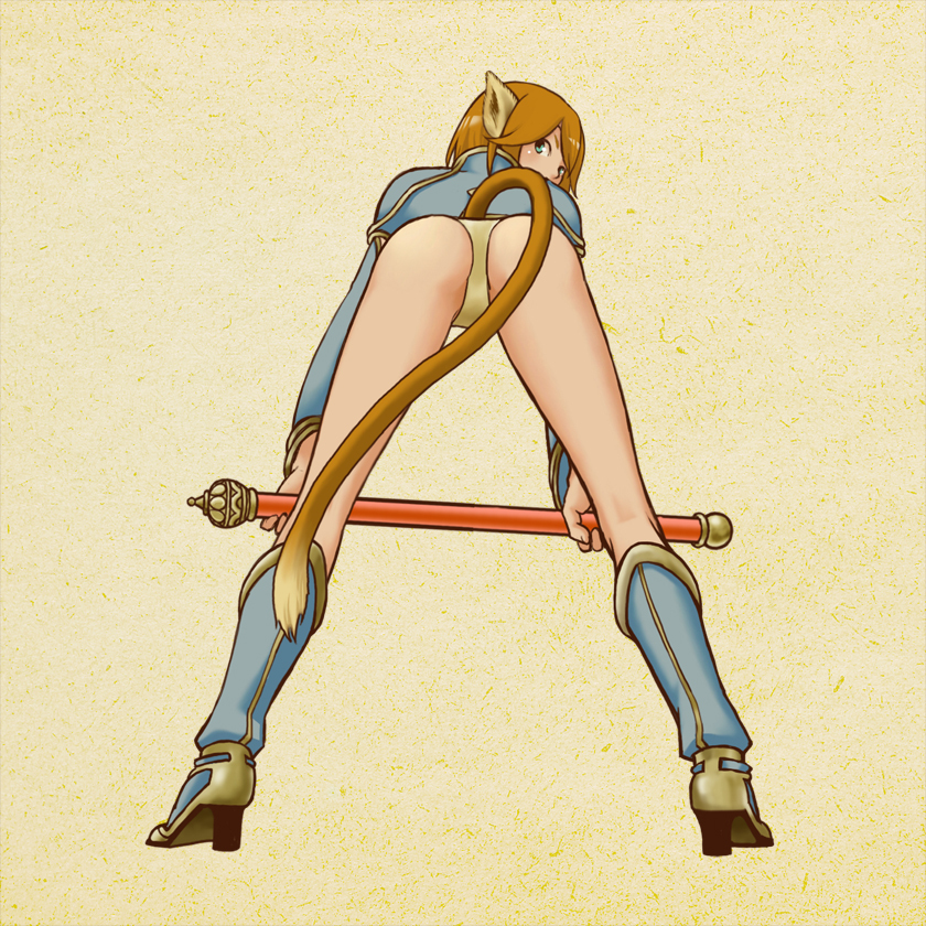 animal_ears, ass, bad_id, blue_eyes, brown_hair, genderswap, journey_to_the_west, monkey_ears
