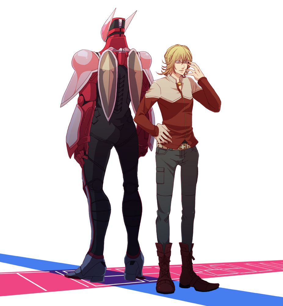 2boys, barnaby_brooks_jr, blonde_hair, boots, glasses, green_eyes, hand_on_hip, hips