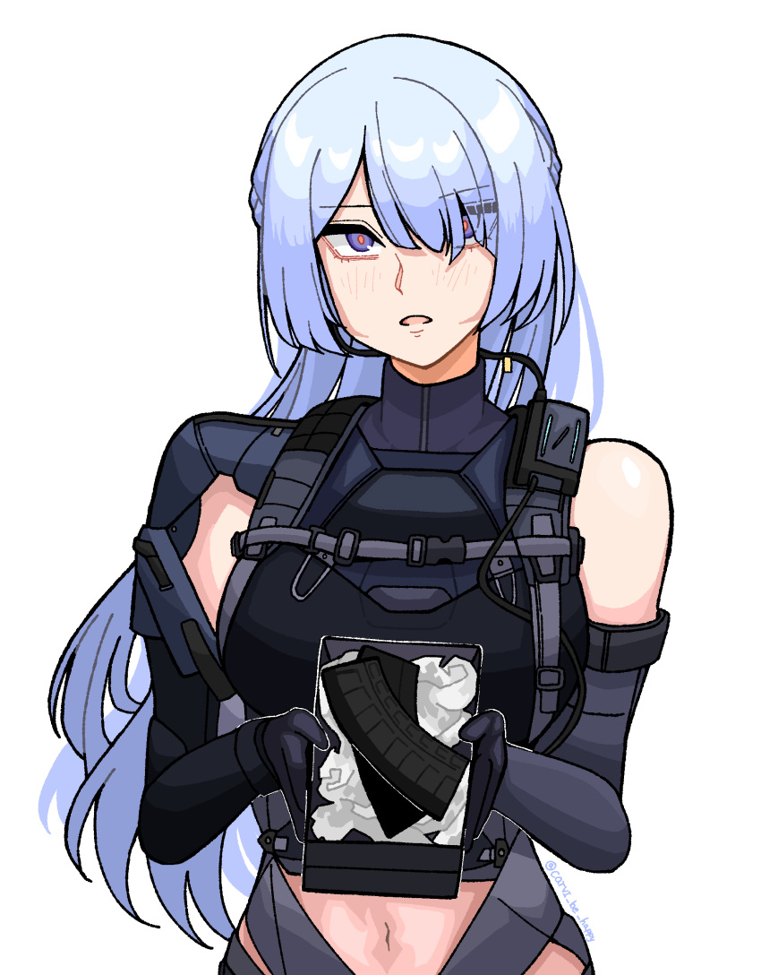 1girl, absurdres, ak-15_(girls'_frontline), black_gloves, blush, carvi_be_happy, eyes_visible_through_hair, gift