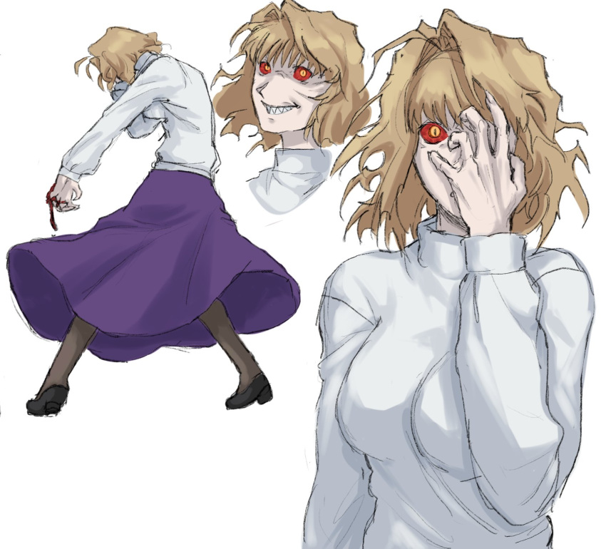 1girl, ahoge, antenna_hair, arcueid_brunestud, blonde_hair, blood, blood_on_hands, bludroid512