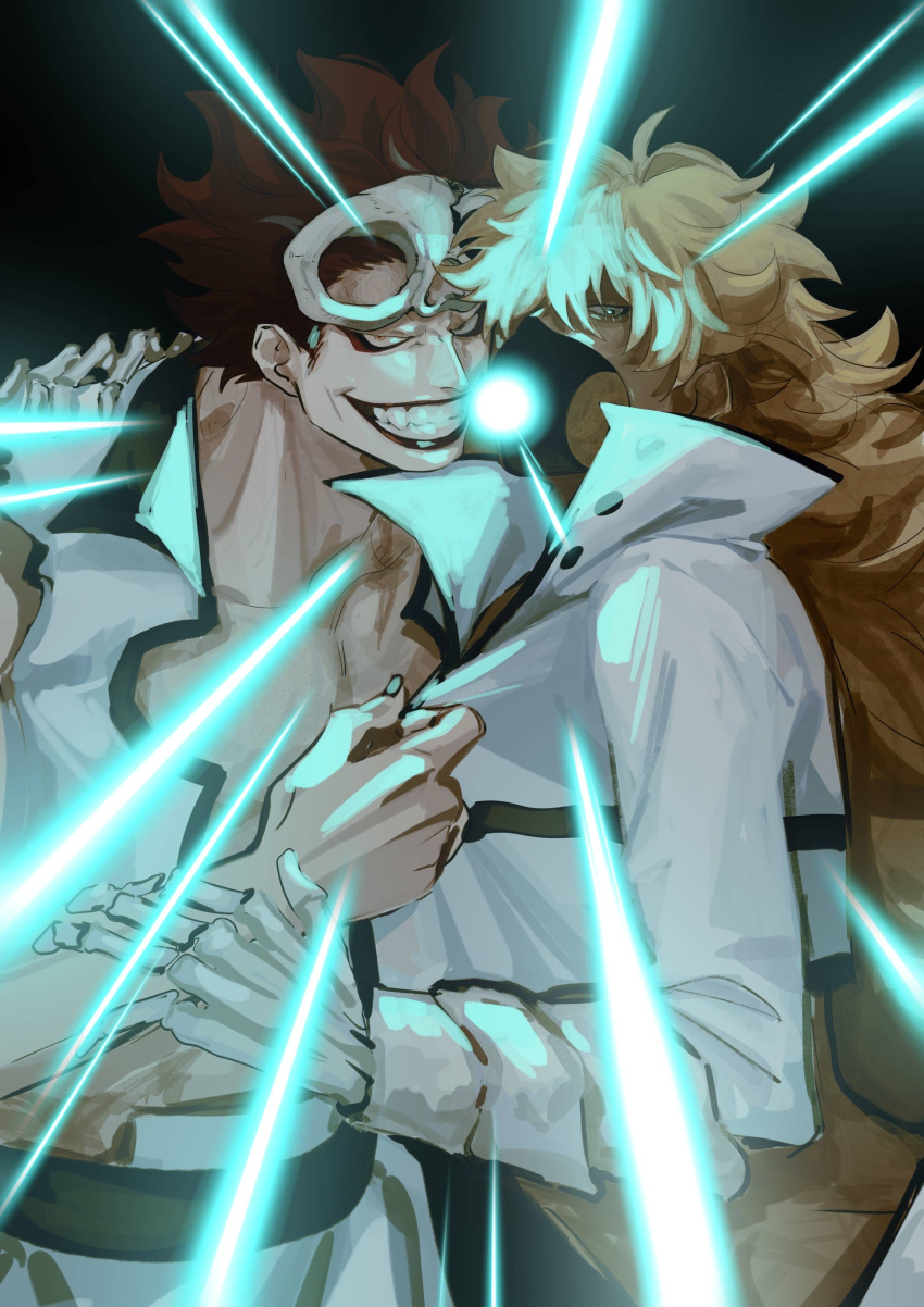 2boys, absurdres, arrancar, bleach, blonde_hair, commentary_request, denisefanta, eustass_kid