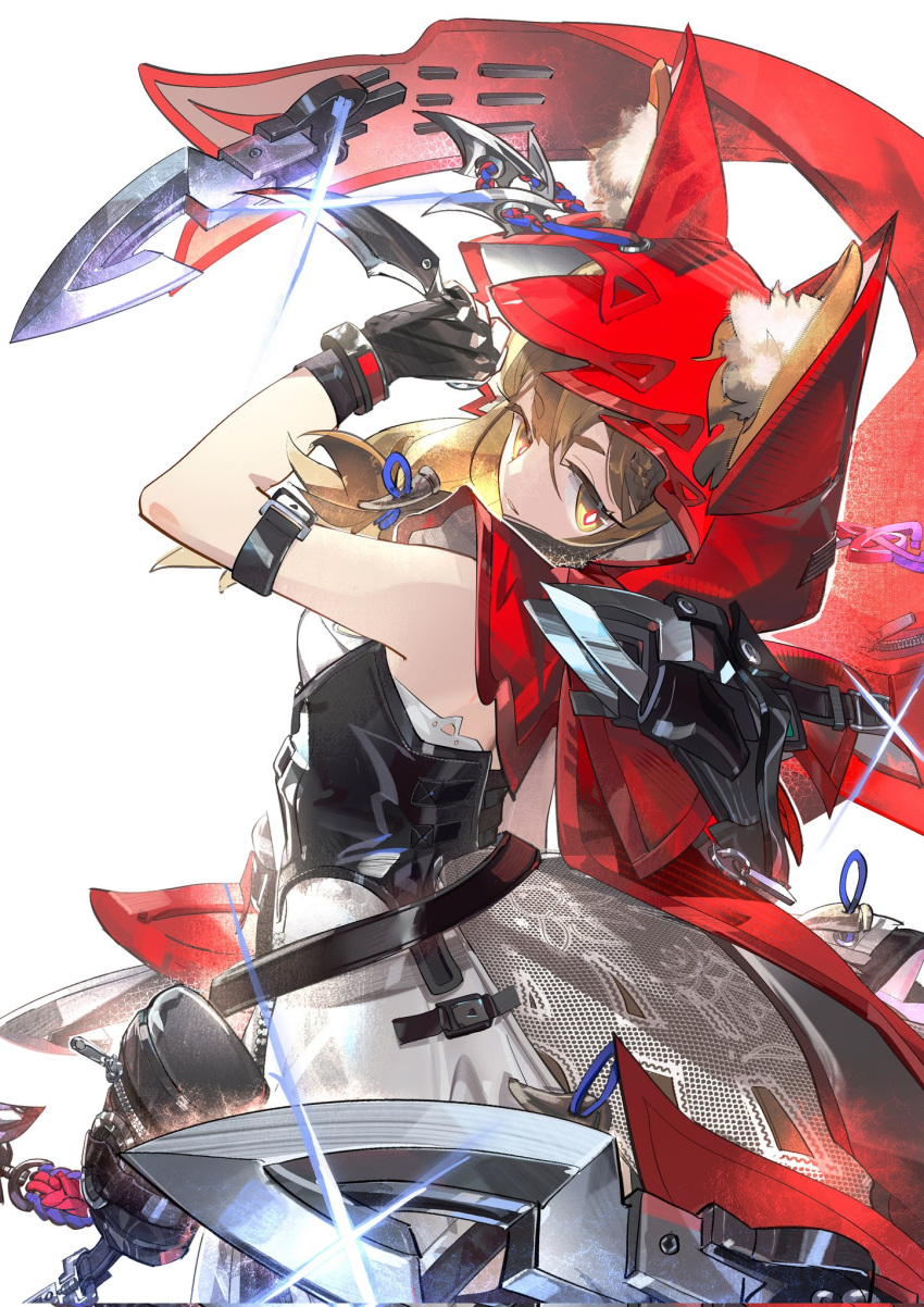 1girl, animal_ear_fluff, animal_ears, arknights, arknights:_endfield, belt, black_gloves, blonde_hair