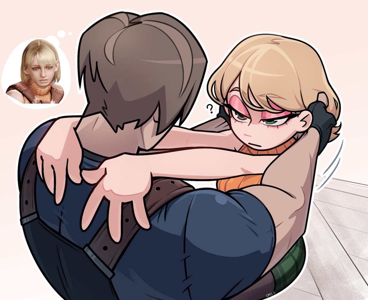 1boy, 1girl, armpits, ashley_graham, blonde_hair, blue_shirt, box, breasts