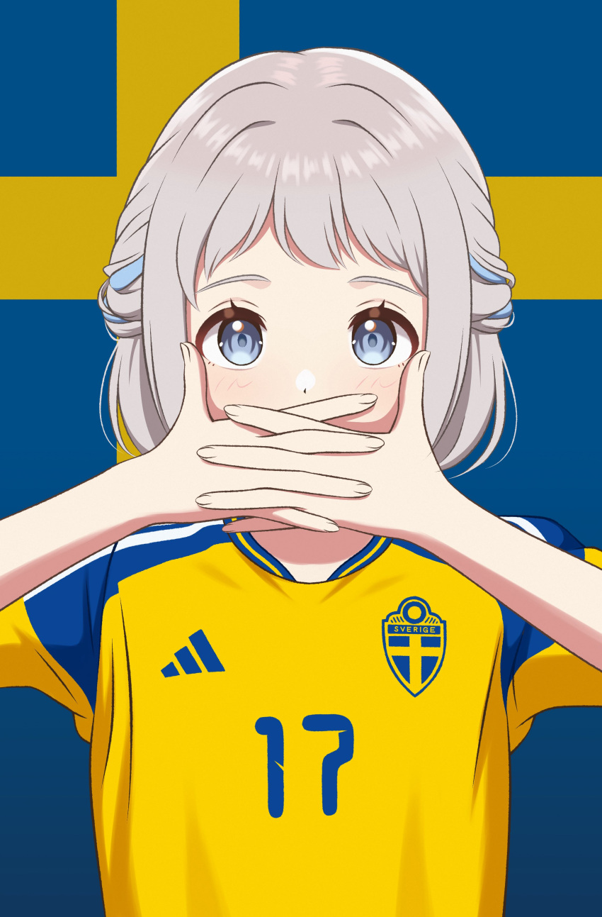 1girl, 2026_fifa_world_cup, absurdres, adidas, blue_eyes, commentary_request, contamination_(contami0813), country_connection